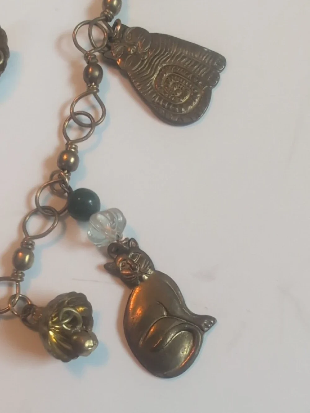 Vintage Laurel Burch Cat Charm Necklace - Antique Brass Tone